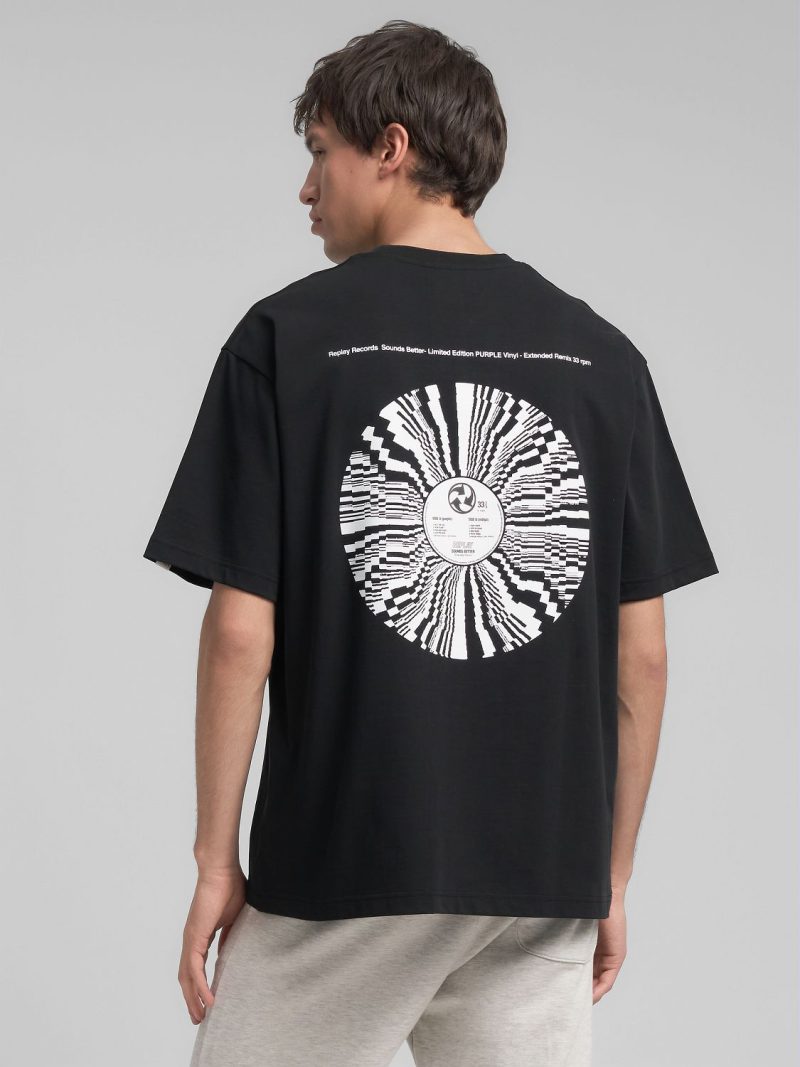 black vinyl print jersey t shirt
