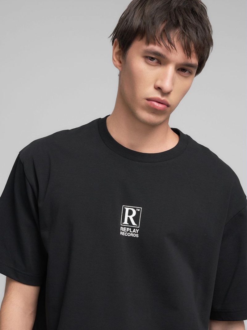 black vinyl print jersey t shirt