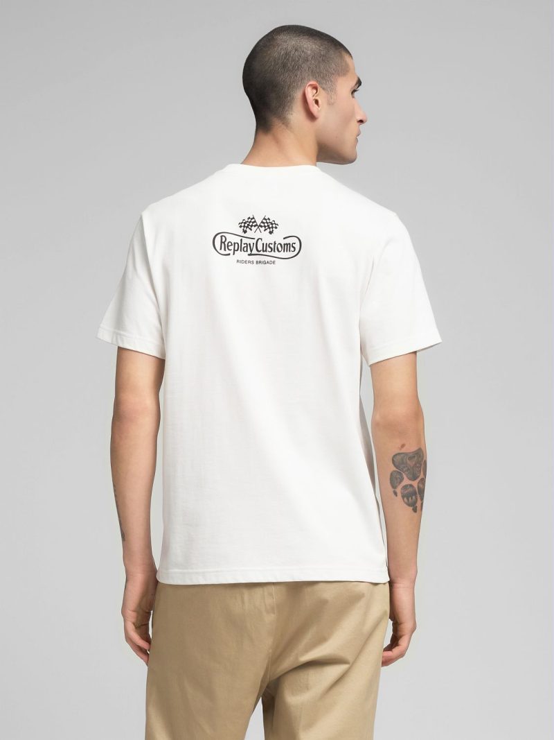 white jersey t shirt with breast pocket and print