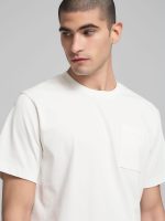 white jersey t shirt with breast pocket and print