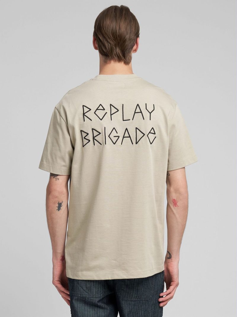 sand t shirt with embossed effect embroidery