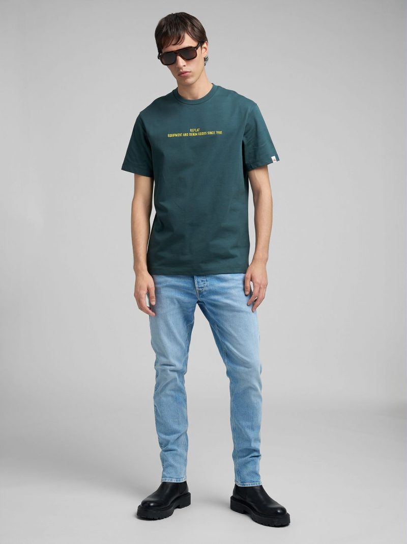 bottle green jersey t shirt with lettering embroidery