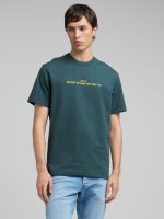 bottle green jersey t shirt with lettering embroidery