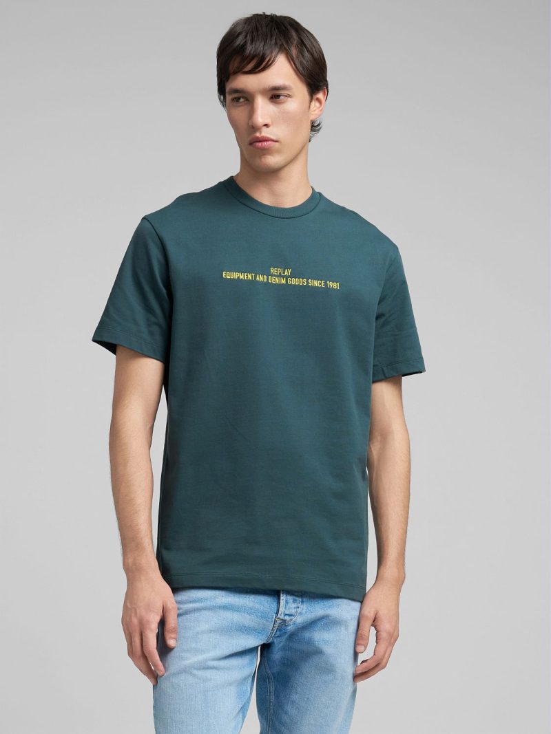 bottle green jersey t shirt with lettering embroidery