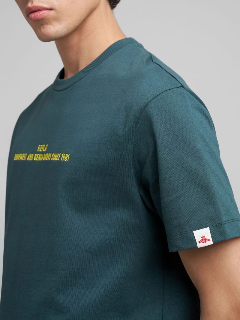 bottle green jersey t shirt with lettering embroidery