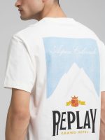 natural white crew neck t shirt with archival print