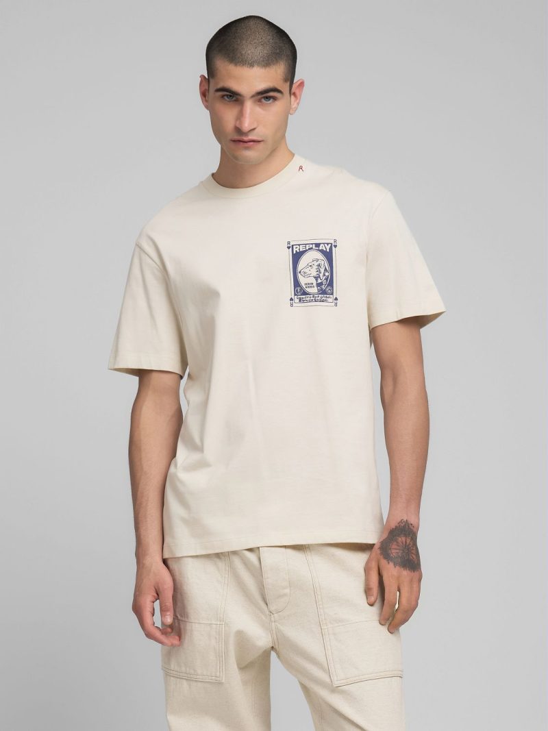 cream crew neck t shirt with vintage print