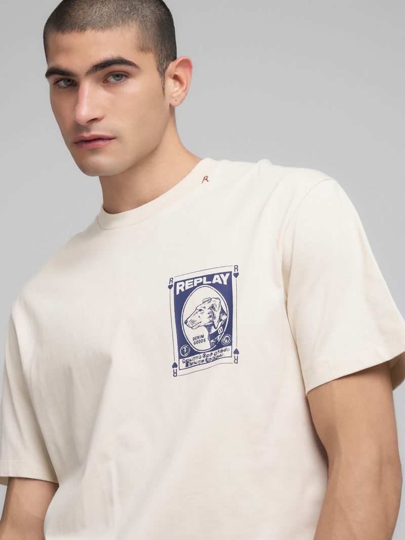 cream crew neck t shirt with vintage print