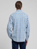 light indigo natural white chequered cotton shirt