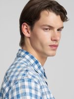 light indigo natural white chequered cotton shirt
