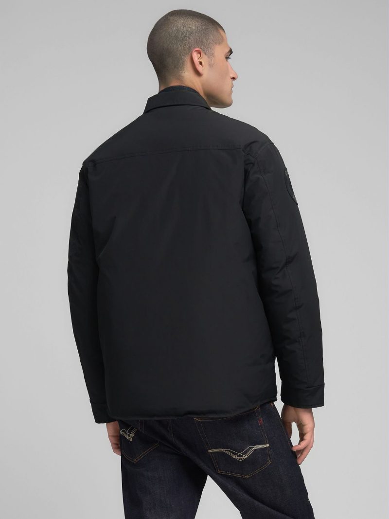 padded rider jacket with patch black nylon twill
