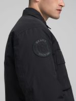 padded rider jacket with patch black nylon twill