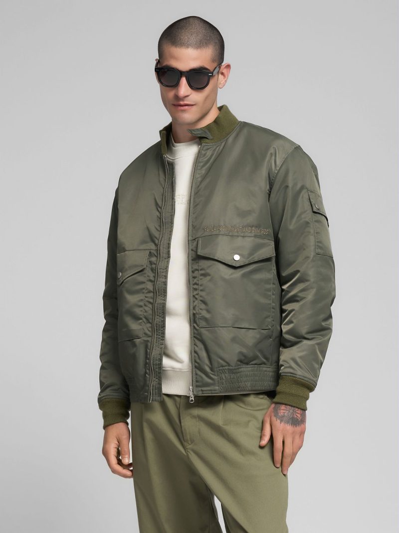recycled nylon rider jacket combat green twill