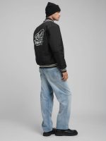 twill varsity black bomber jacket