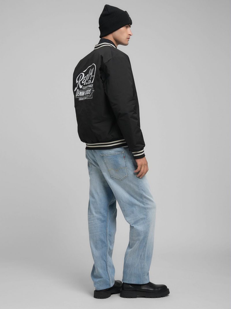 twill varsity black bomber jacket
