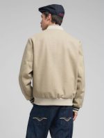 wool blend sand varsity bomber jacket