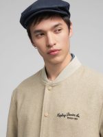 wool blend sand varsity bomber jacket