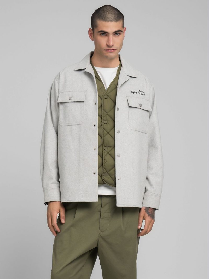melange grey wool blend overshirt
