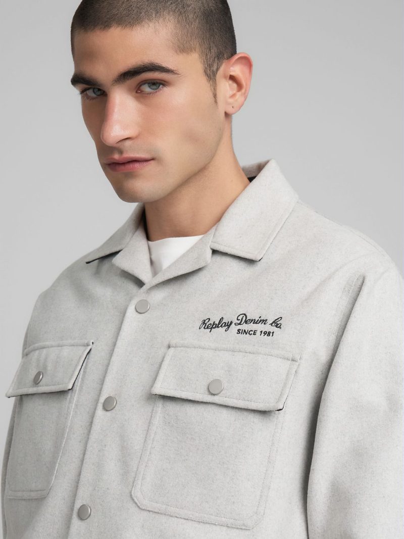 melange grey wool blend overshirt