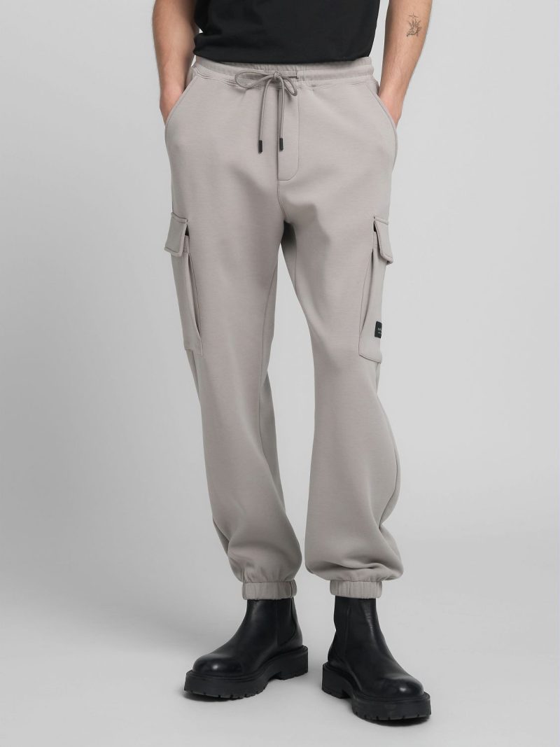 silver tech fleece cargo joggers