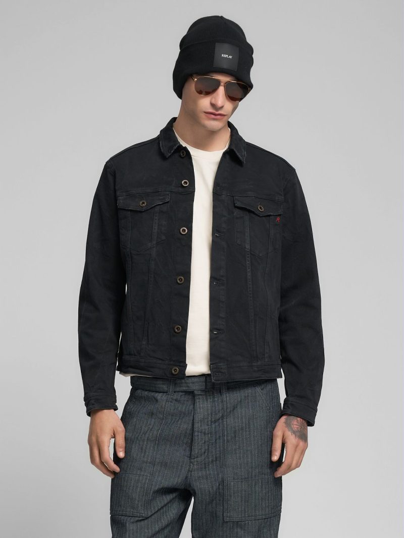 11 oz black regular fit denim jacket