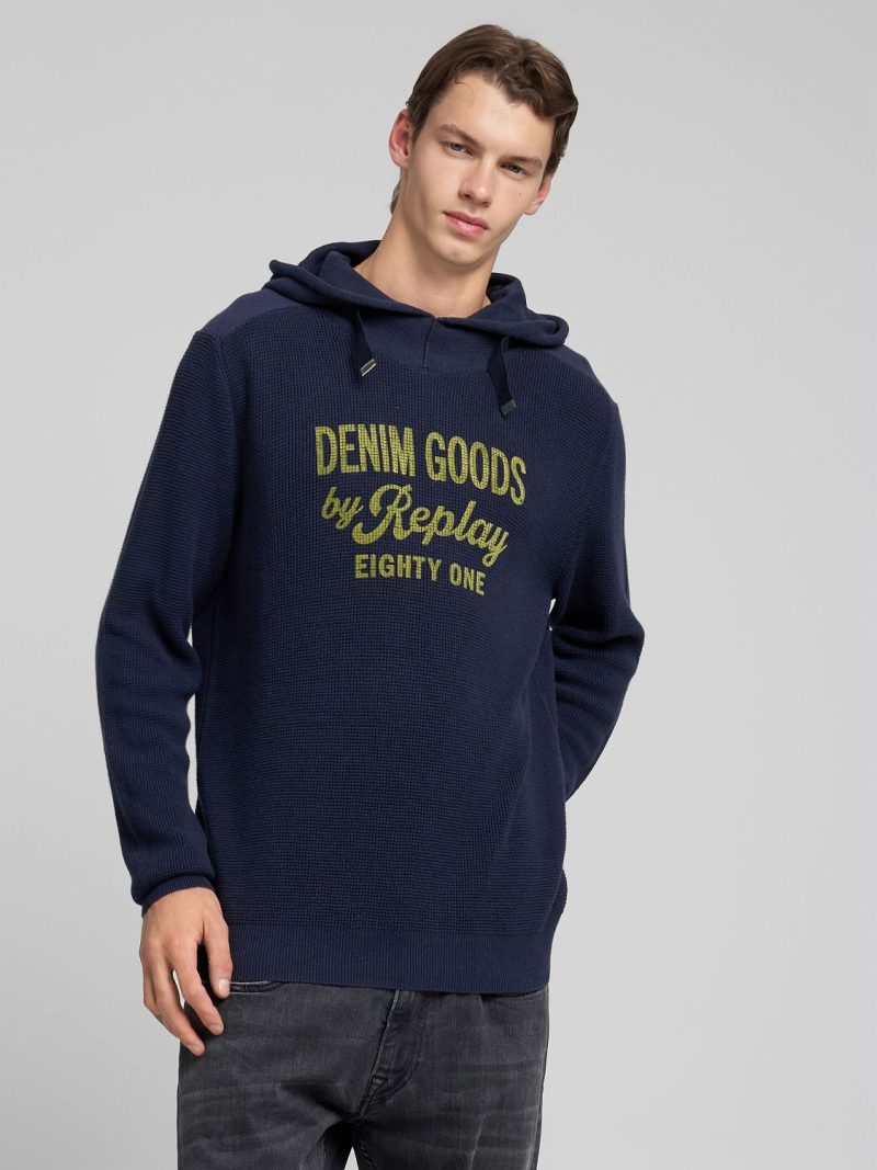 cotton blend hooded pullover with print