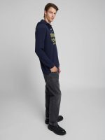 cotton blend hooded pullover with print
