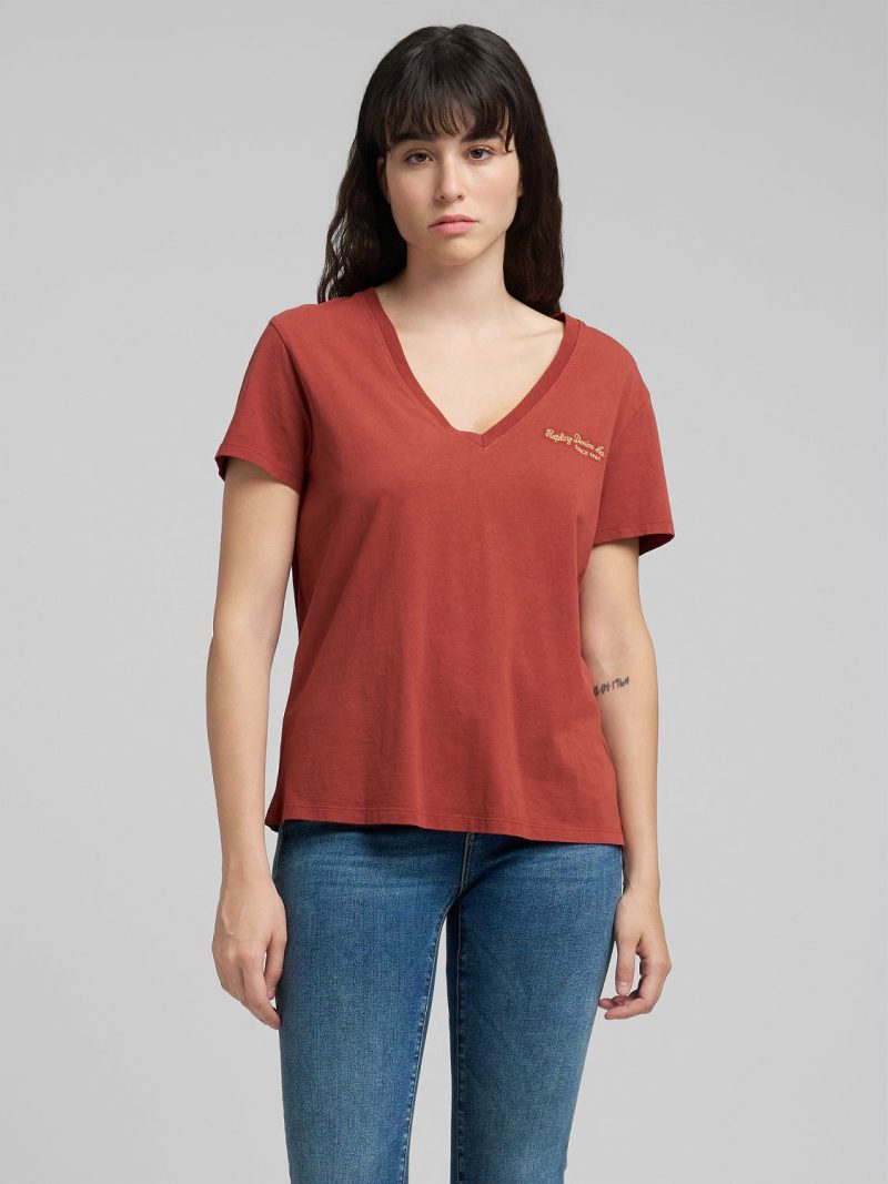 brown jersey v neck t shirt