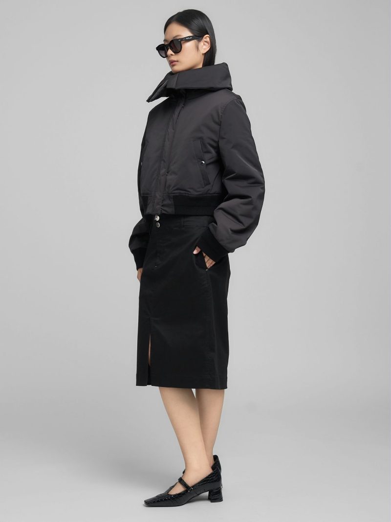 poly satin cropped jacket with maxi lapels