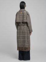 chequered wool blend coat with fringing