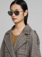 chequered wool blend coat with fringing