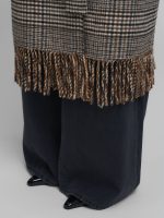 chequered wool blend coat with fringing