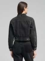 11.5 oz recycled black cotton cropped denim jacket
