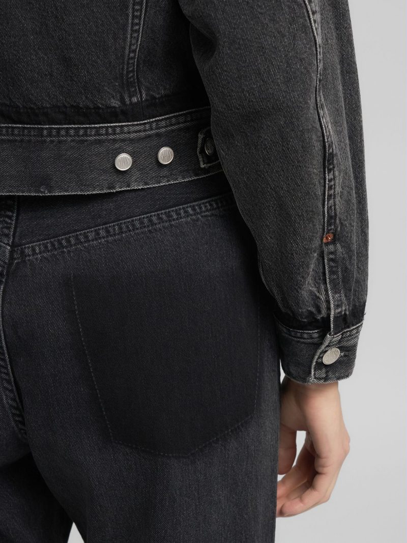11.5 oz recycled black cotton cropped denim jacket