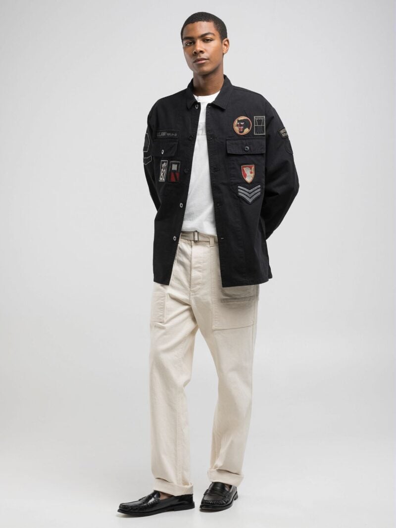 black shacket with patch