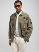 shacket with patch black